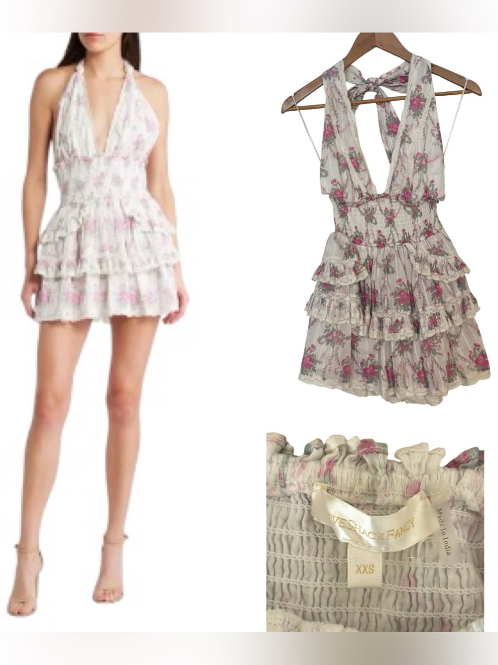 LoveShackFancy Deanna Smocked Waist Halter Cotton Mini Sundress